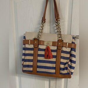 Aldo blue and off-white canvas tote